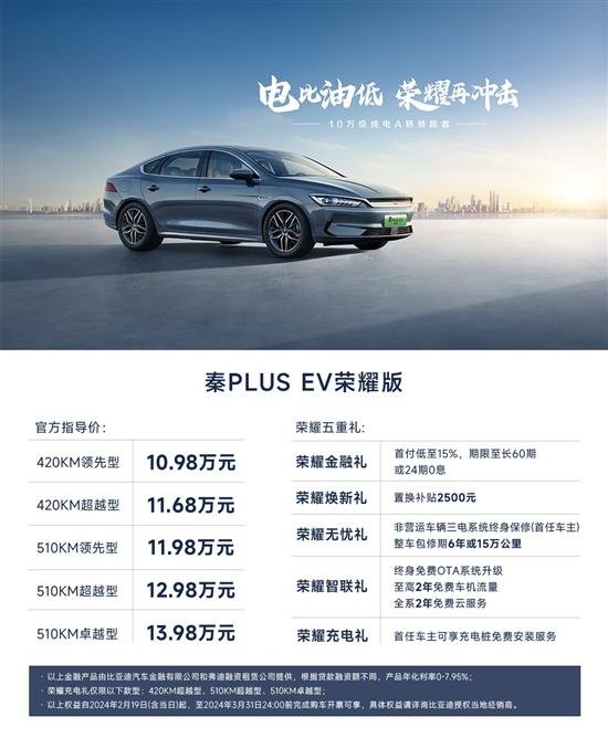 比亚迪秦PLUS荣耀版上市 售7.98万元起