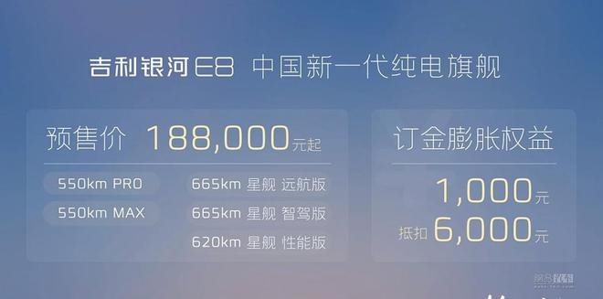 吉利银河E8将1月5日上市 预售18.8万起配800V超充