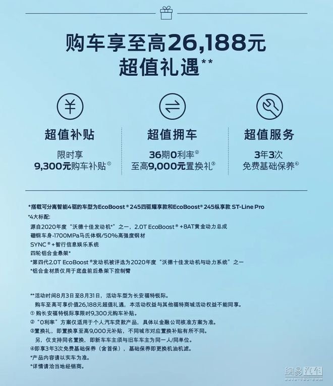 福特新款锐际16.98万起 驾驶辅助和车机升级